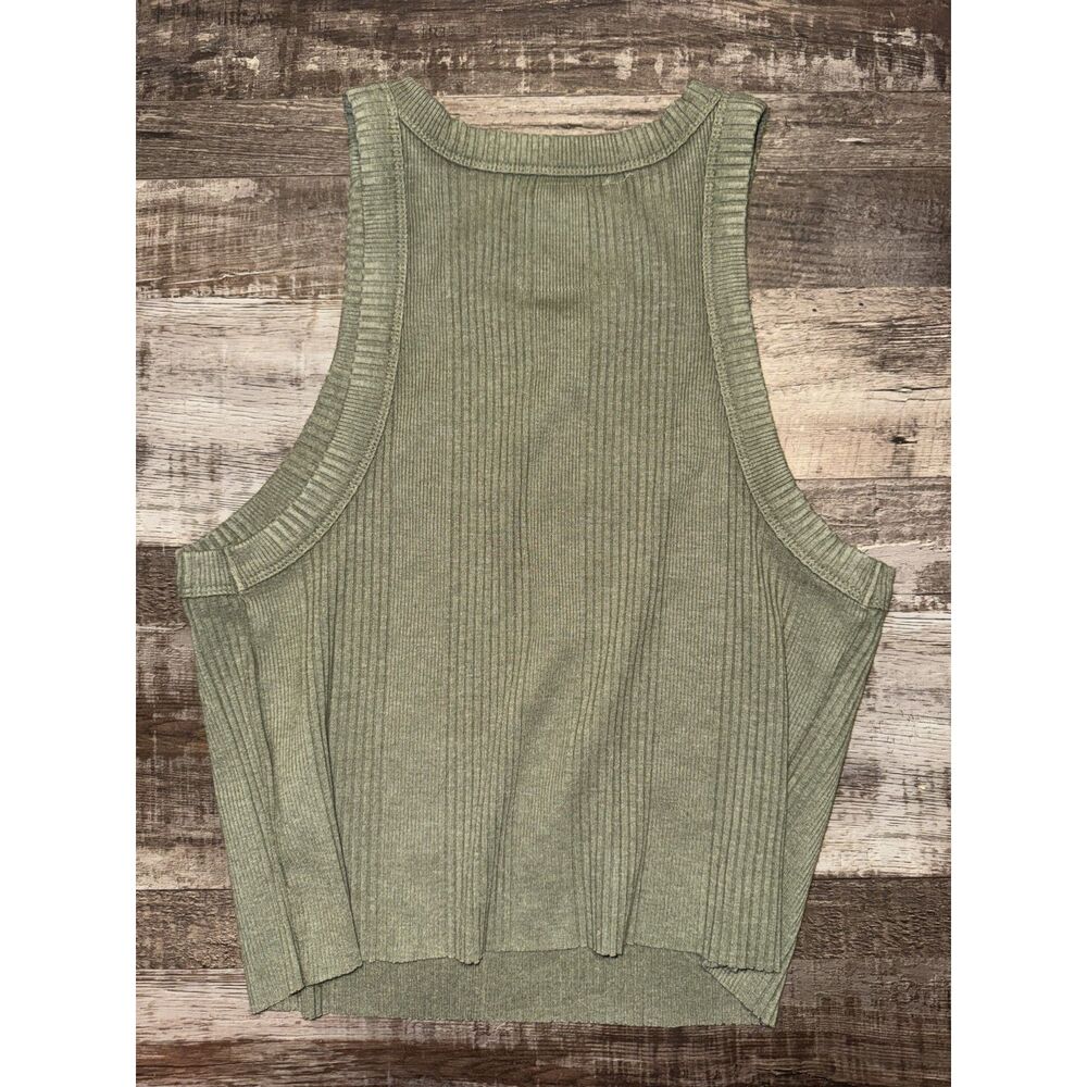 Aerie Green Ribbed Cropped Tank Top Size Large - Picture 2 of 4